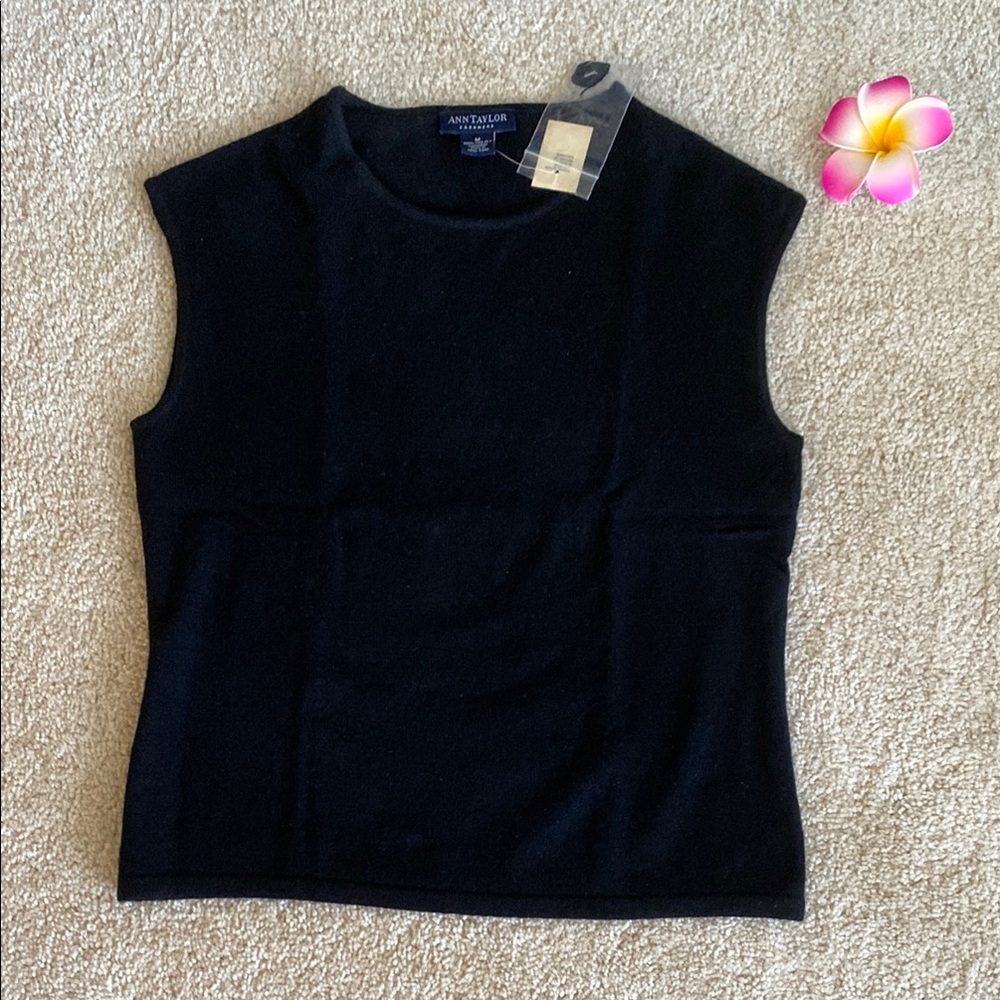 Ann Taylor Classic Black Vintage cashmere sleeveless sweater, M, NWT